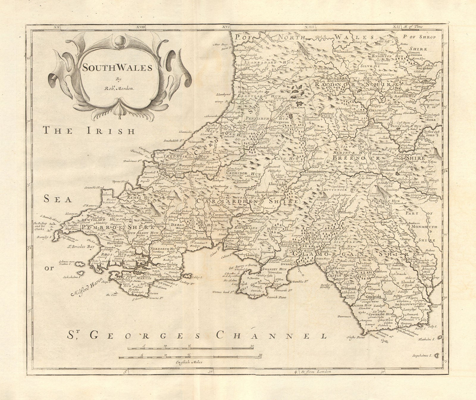 SOUTH WALES. by ROBERT MORDEN from Camden's Britannia 1772 old antique map